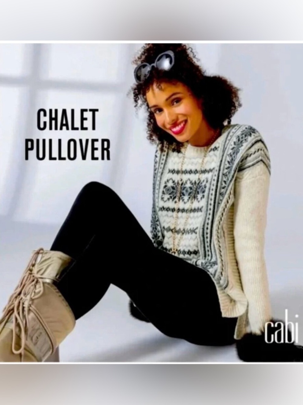 CAbi Chalet Pullover Sweater in Cream XS and Gray Fair Isle #4410